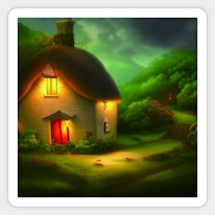 Fantasy House In a Greenery Scene, Fantasy Cottagecore artwork Sticker